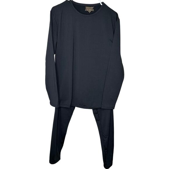 Thermajohn Men's Medium Black Crew Thermal Set Ultrasoft Fleece Top Pants Base - Picture 3 of 15